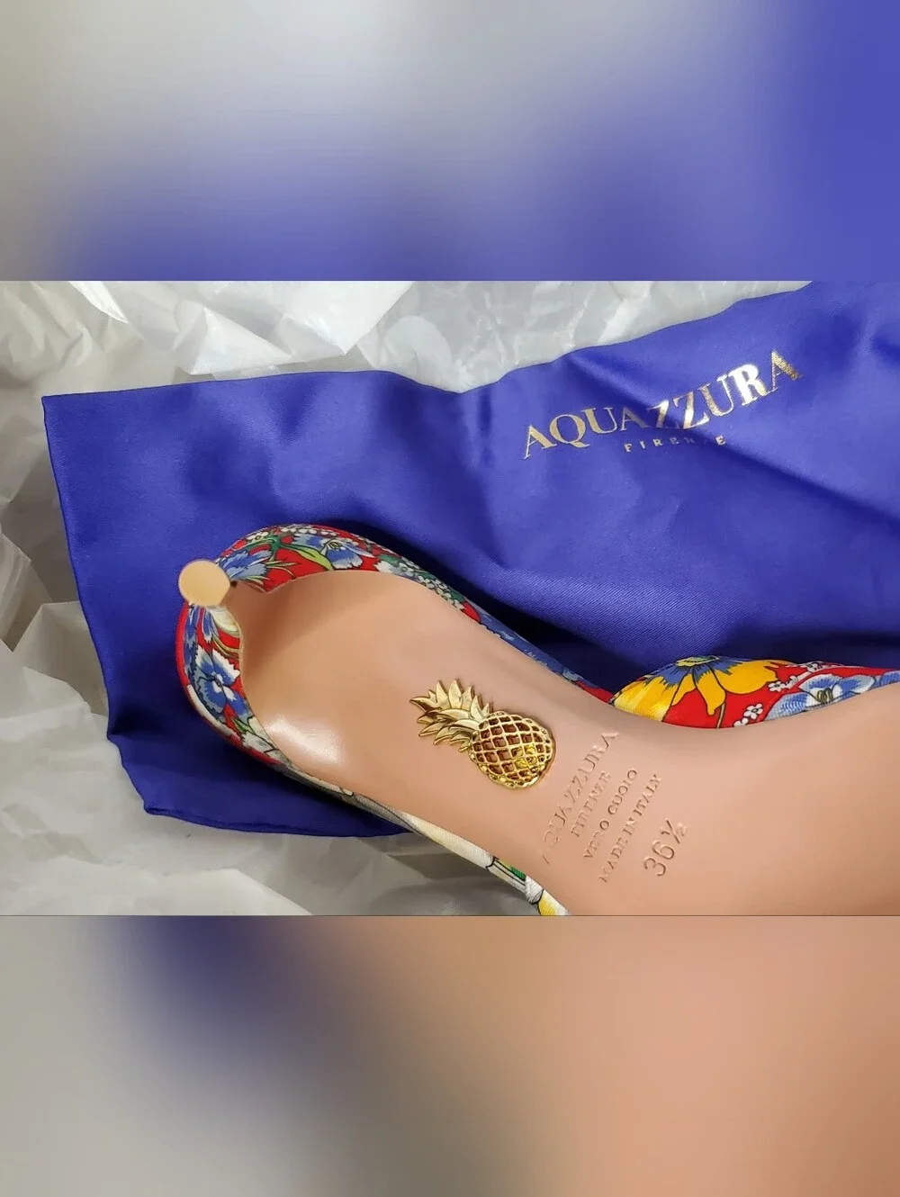 AQUAZZURA DENIM FLORAL Mule Heels NEW 36.5 (6) NWT
